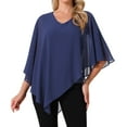 thumbnail image 1 of DARING DIVA Women's Flowy Asymmetrical V Neck Chiffon Blouse S Dark Blue, 1 of 8