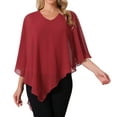 thumbnail image 1 of DARING DIVA Women's Flowy Asymmetrical V Neck Chiffon Blouse XL Wine Red, 1 of 8