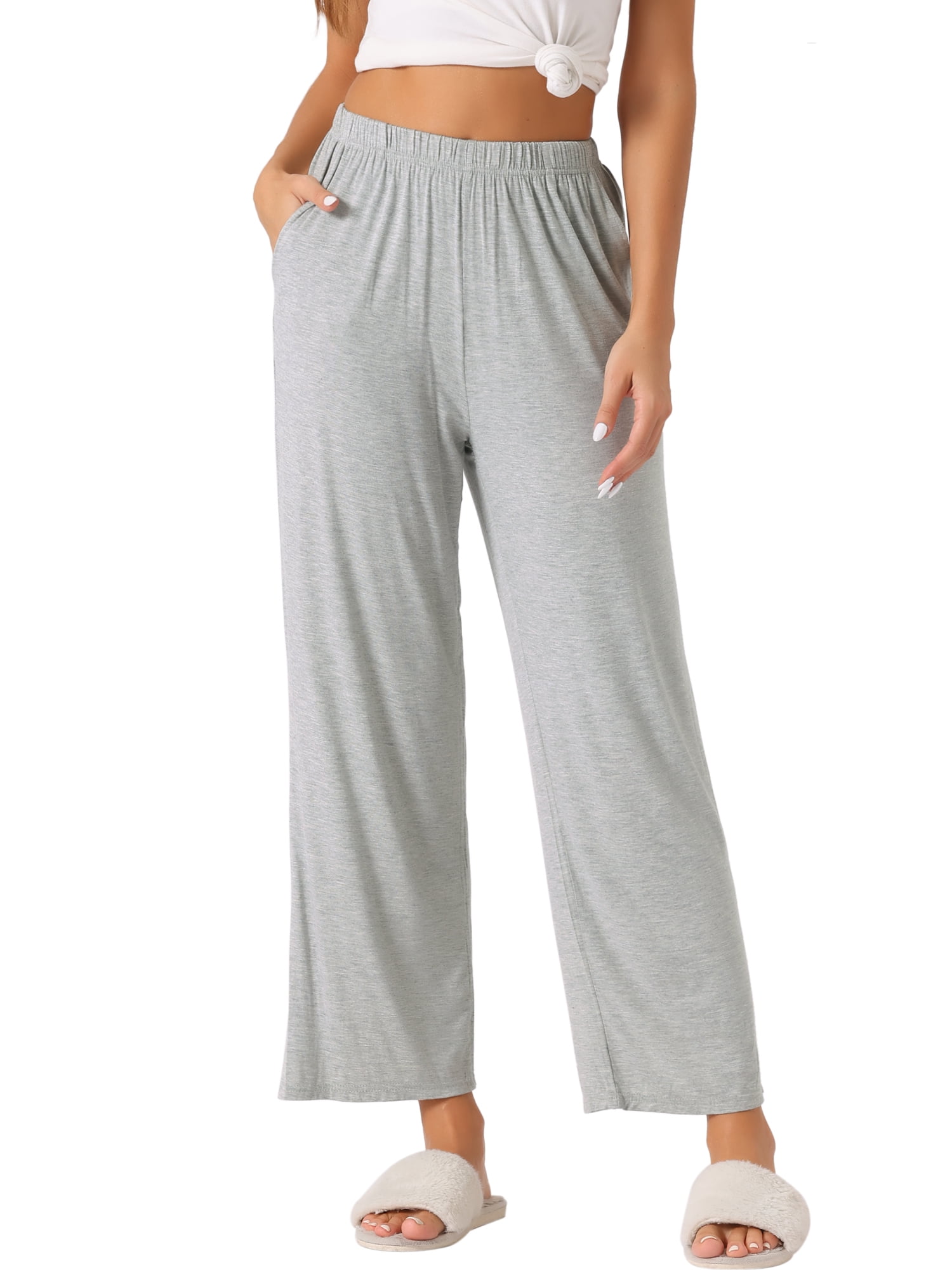 DARING DIVA Women's Flowy Cotton Wide Leg Lounge Pants 2XL Light Gray