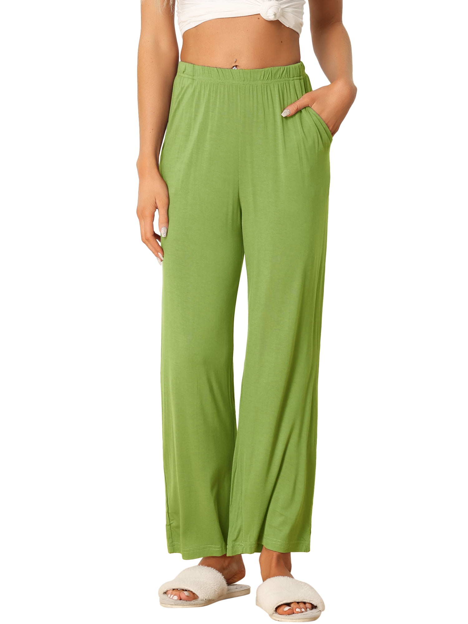 DARING DIVA Women's Flowy Cotton Wide Leg Lounge Pants 2XL Light Green