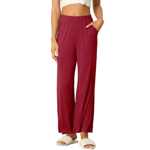 DARING DIVA Women's Flowy Cotton Wide Leg Lounge Pants M Purple Red