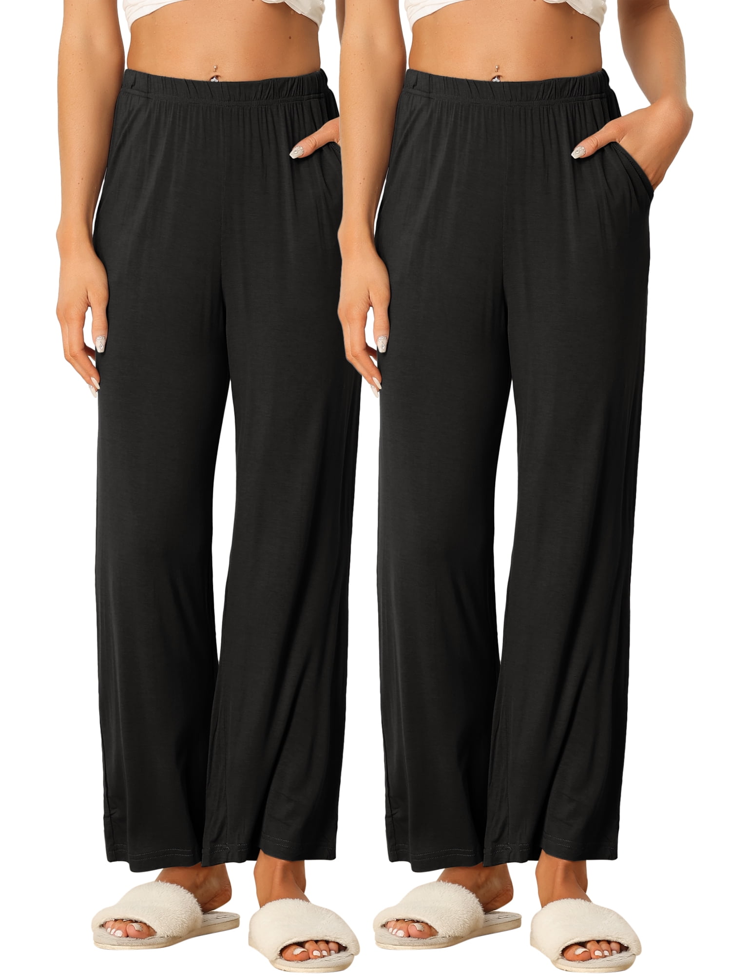 DARING DIVA Women's Flowy Cotton Wide Leg Lounge Pants S Black