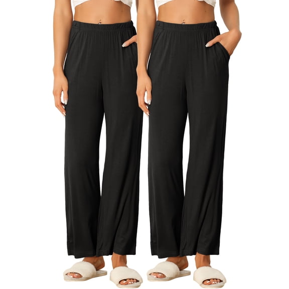 DARING DIVA Women's Flowy Cotton Wide Leg Lounge Pants S Black