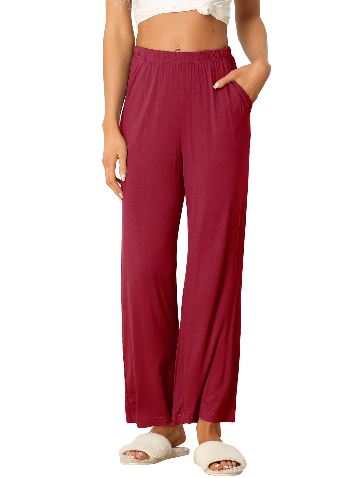 DARING DIVA Women's Flowy Cotton Wide Leg Lounge Pants XL Purple Red