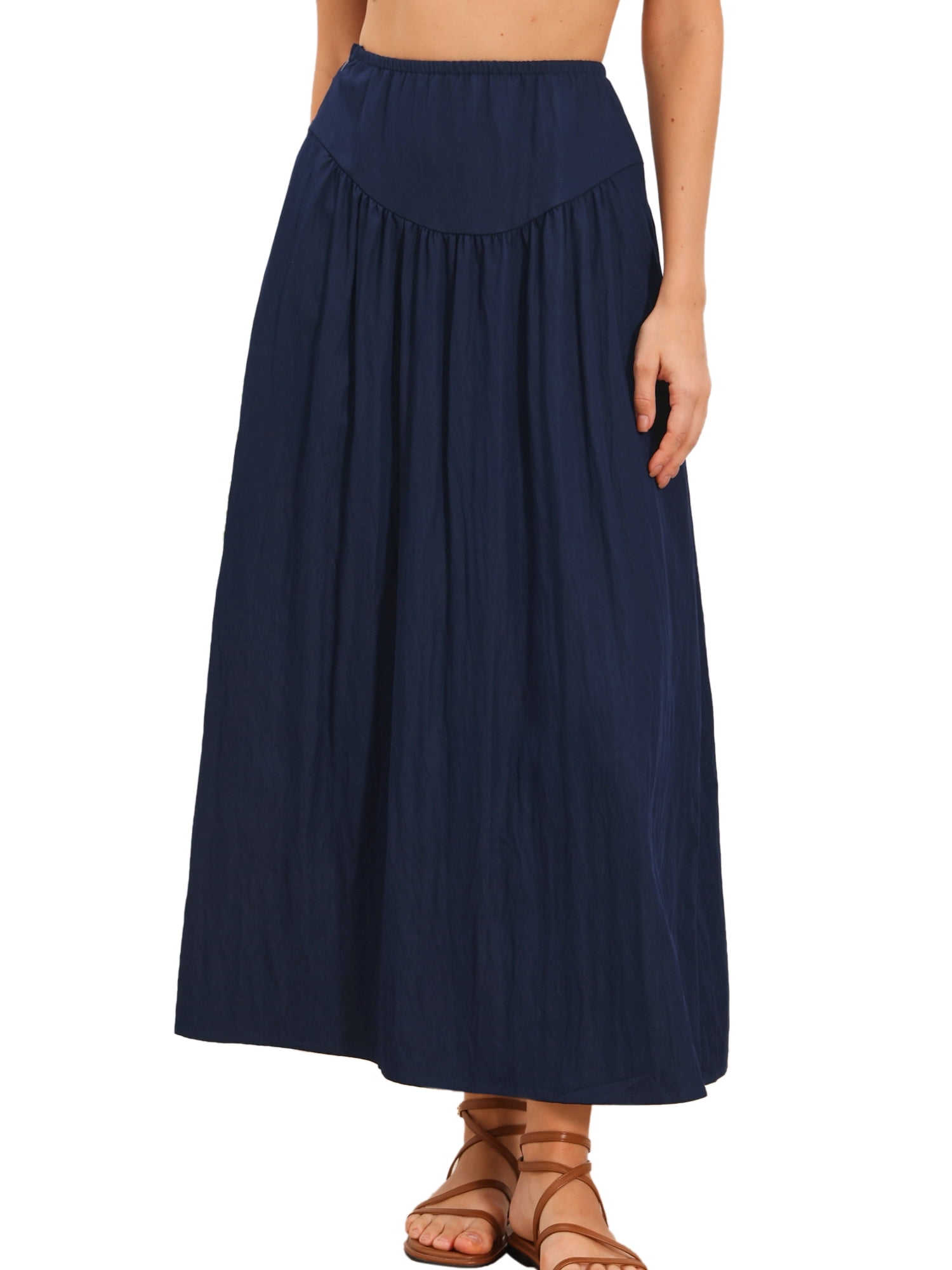 DARING DIVA Women's Flowy Long Skirts Elastic Maxi Skirt Small Dark Blue