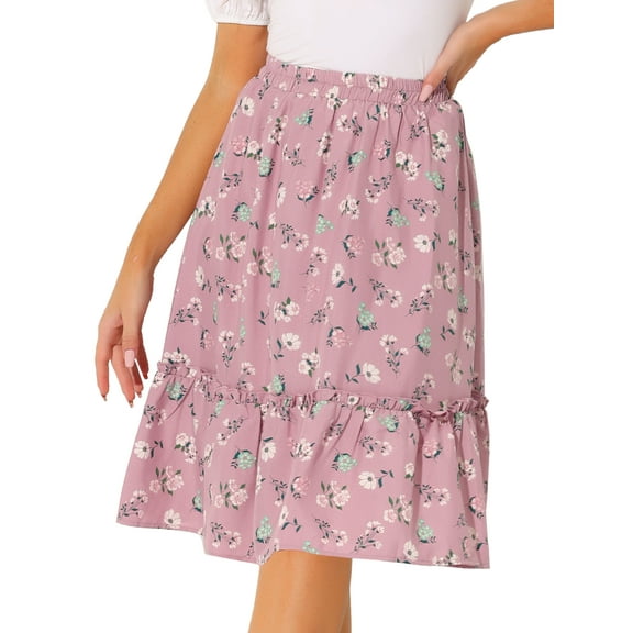 DARING DIVA Women's Flowy Ruffle Hem Tiered Floral Midi Skirt XL Dusty Pink