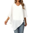 thumbnail image 1 of DARING DIVA Women's Flowy V Neck Chiffon Blouse Asymmetrical Top M White, 1 of 7