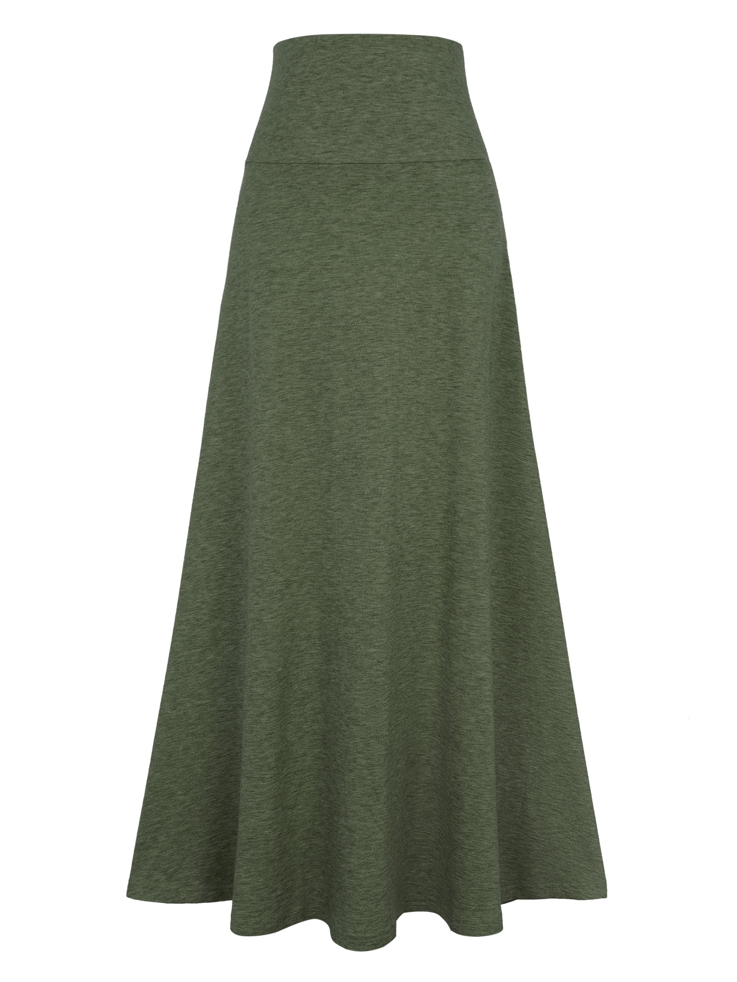 DARING DIVA Women's Foldable High Waist Flowy Flare Maxi Skirts L Army Green