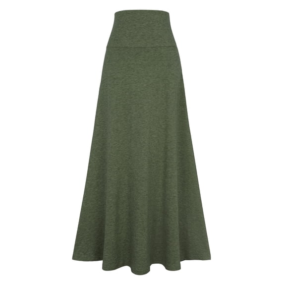 DARING DIVA Women's Foldable High Waist Flowy Flare Maxi Skirts L Army Green