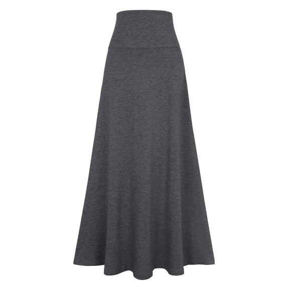 DARING DIVA Women's Foldable High Waist Flowy Flare Maxi Skirts S Dark Gray