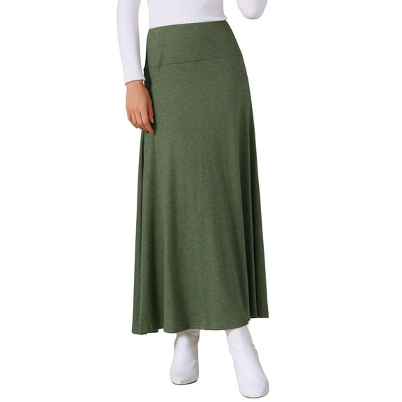 DARING DIVA Women's Foldable High Waist Flowy Flare Maxi Skirts XL Army Green