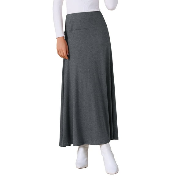 DARING DIVA Women's Foldable High Waist Flowy Flare Maxi Skirts XS Dark Gray