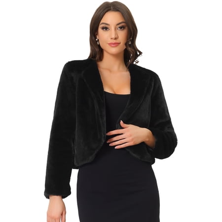 DARING DIVA Women's Formal Bolero Shrug Cropped Faux Fur Jacket M Black