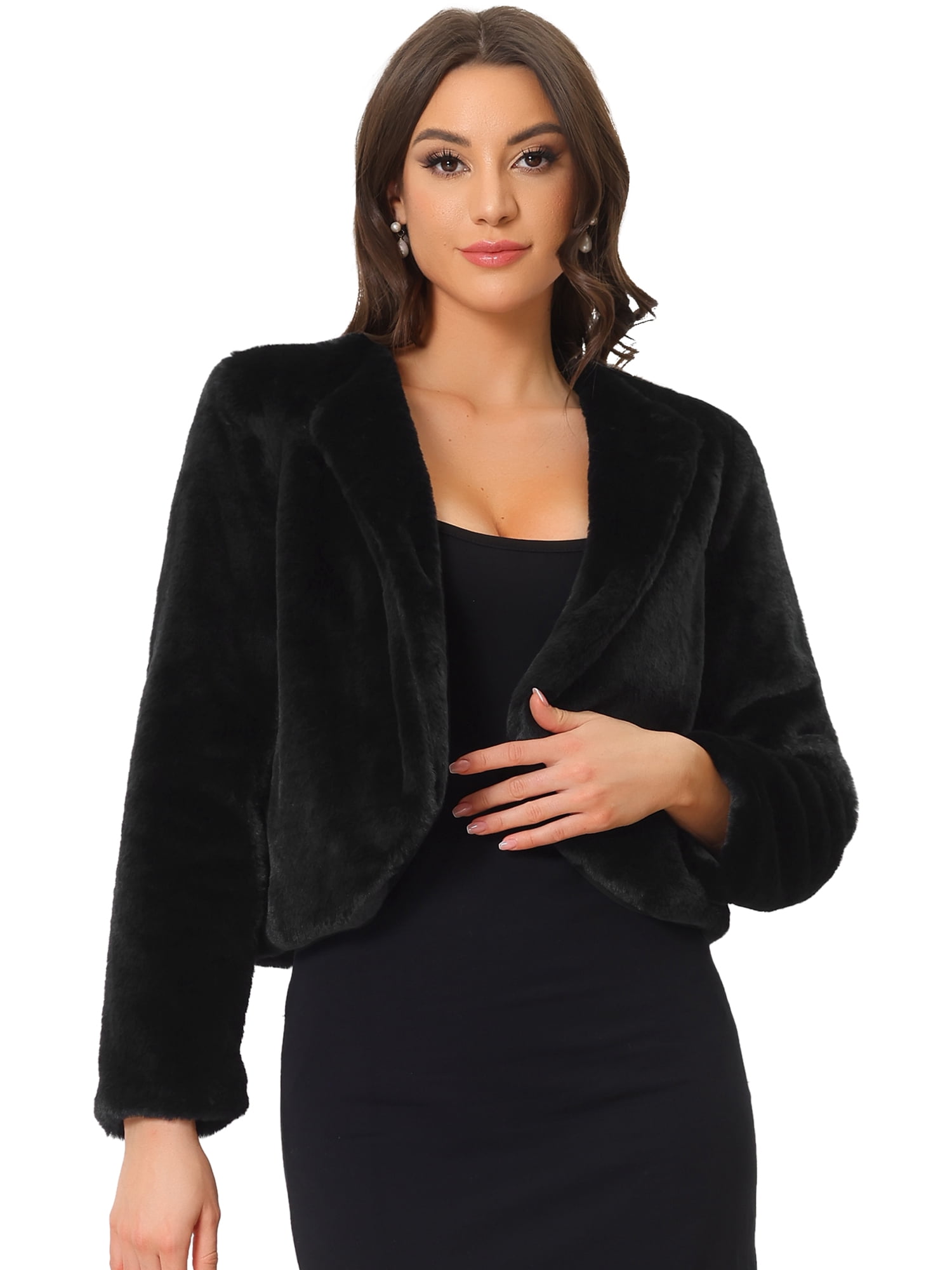 DARING DIVA Women's Formal Bolero Shrug Cropped Faux Fur Jacket XS Black