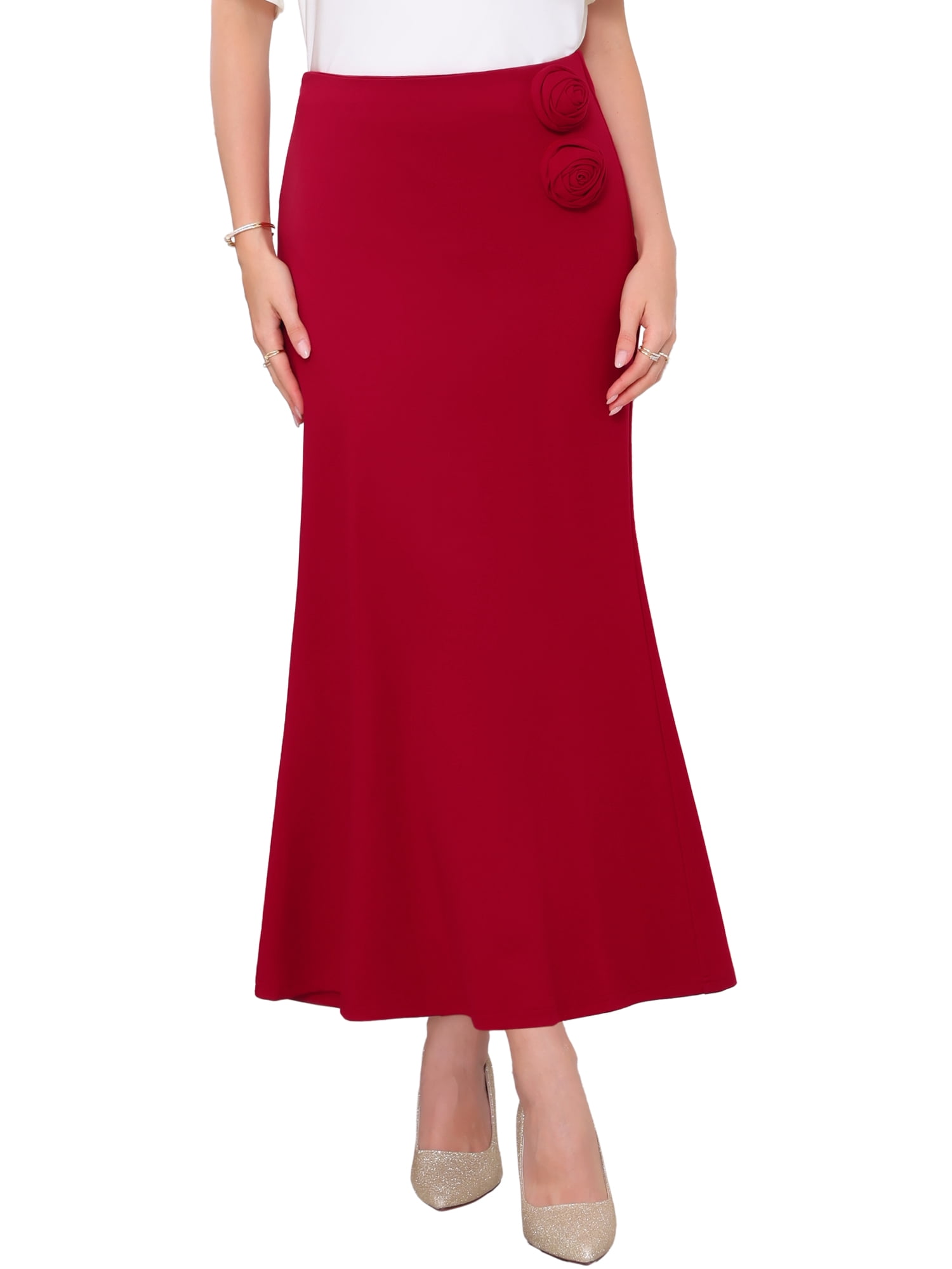 DARING DIVA Women's Formal Long Cocktail Bodycon Fishtail Maxi Skirts Small Red