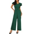 thumbnail image 1 of DARING DIVA Women's Formal Ruffled Sleeve Wide Legs Jumpsuits L Dark Green, 1 of 6