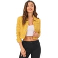 thumbnail image 1 of DARING DIVA Women's Frayed Button Up Washed Cropped Denim Jackets XL Mustard, 1 of 6