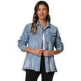 thumbnail image 1 of DARING DIVA Women's Frayed Hem Ripped Distressed Denim Jacket L Light Blue, 1 of 6