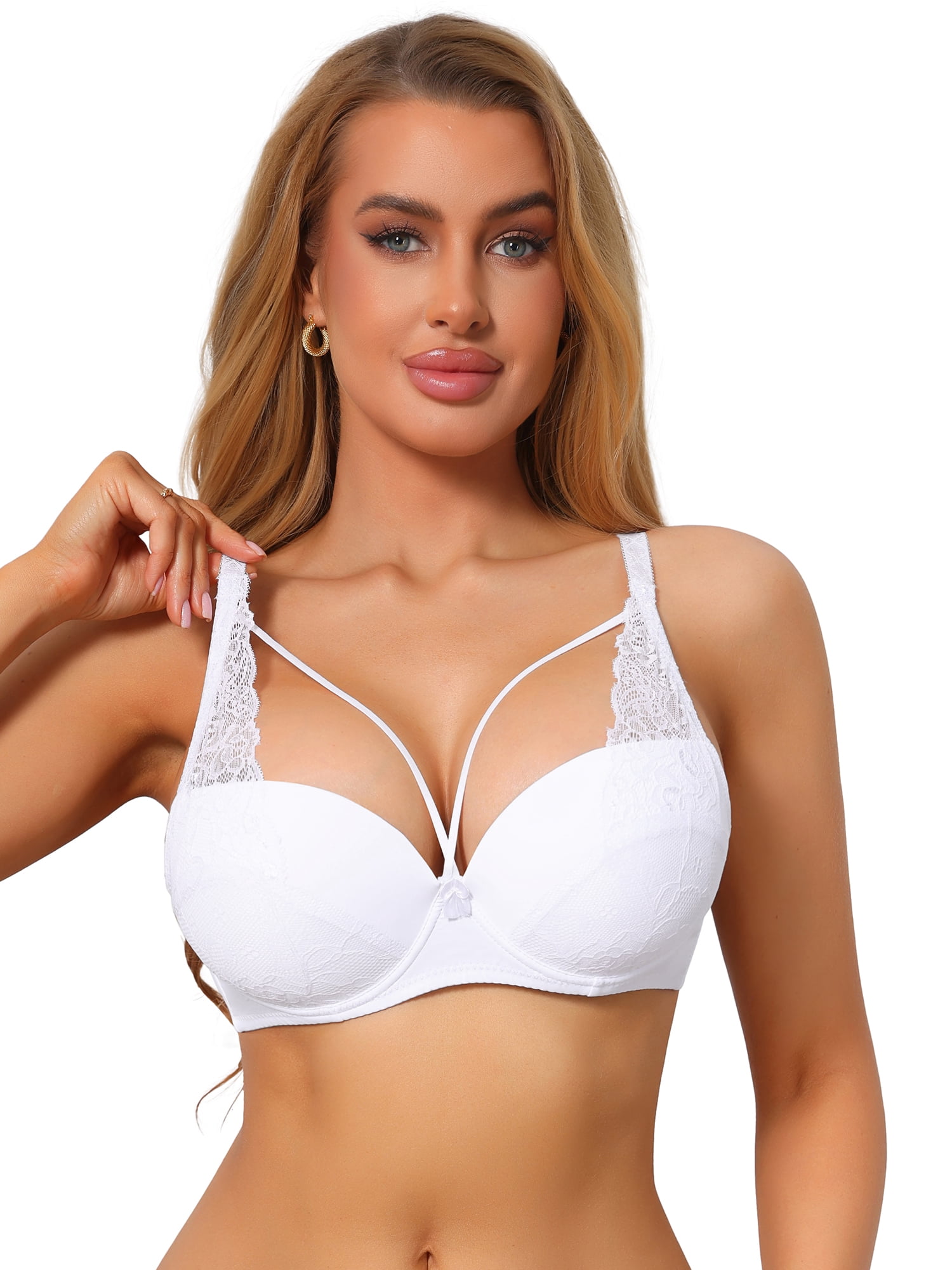 DARING DIVA Women's French Lace Bra Full Coverage Push Up Minimizer B 42 White