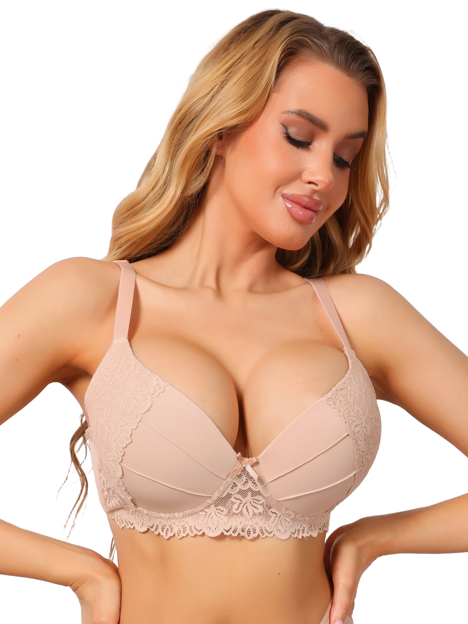 DARING DIVA Women's French Plunge Lace Underwire Adjustable Straps Bra D 36 Beige