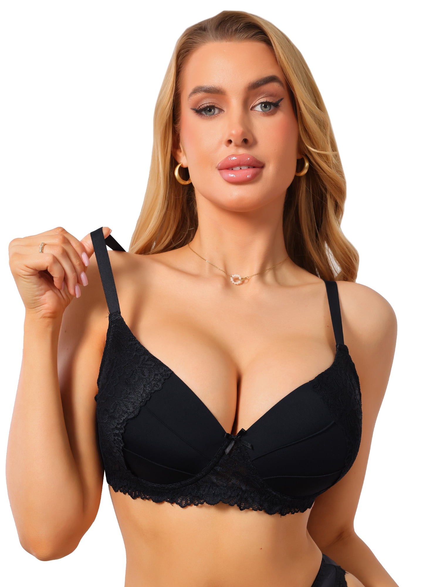 DARING DIVA Women's French Plunge Lace Underwire Adjustable Straps Bra D 36 Black