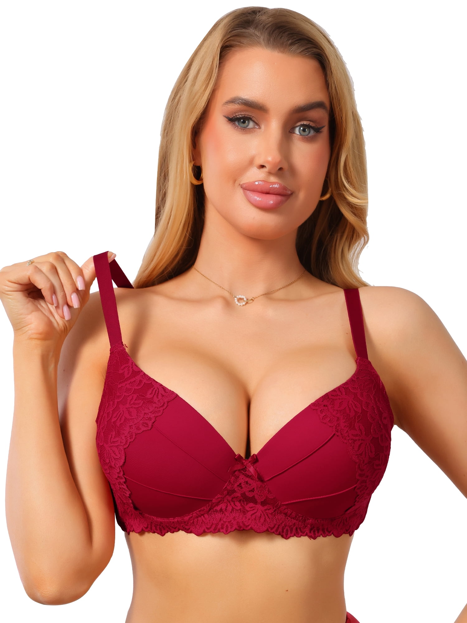 DARING DIVA Women's French Plunge Lace Underwire Adjustable Straps Bra D 38 Red