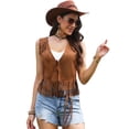thumbnail image 1 of DARING DIVA Women's Fringe Cowgirl Sleeveless Faux Suede Tassel Vest M Brown, 1 of 6