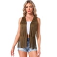 thumbnail image 1 of DARING DIVA Women's Fringe Vest Outfits Faux Suede Tassel Cardigan S Brown, 1 of 6