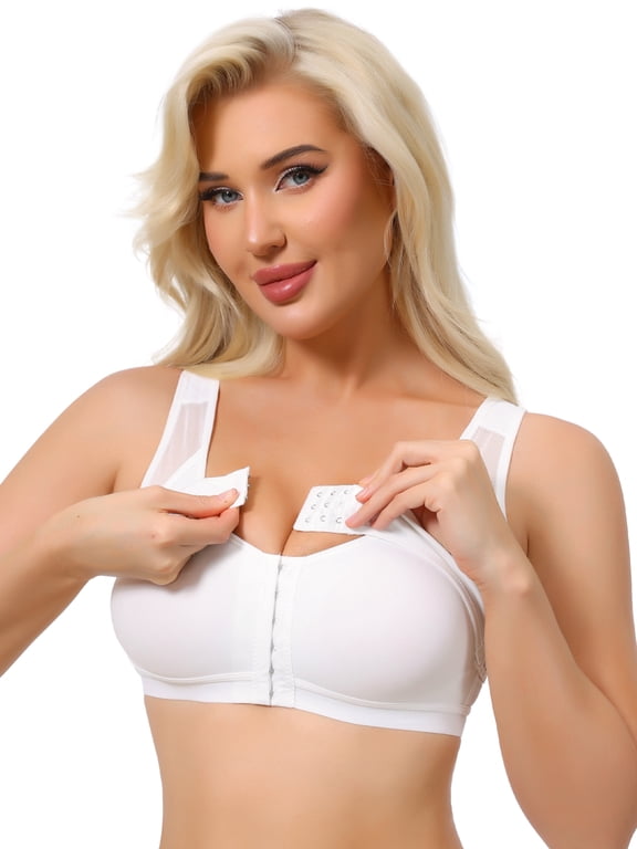 Women's Front Closure Wireless Back Support Bra L White