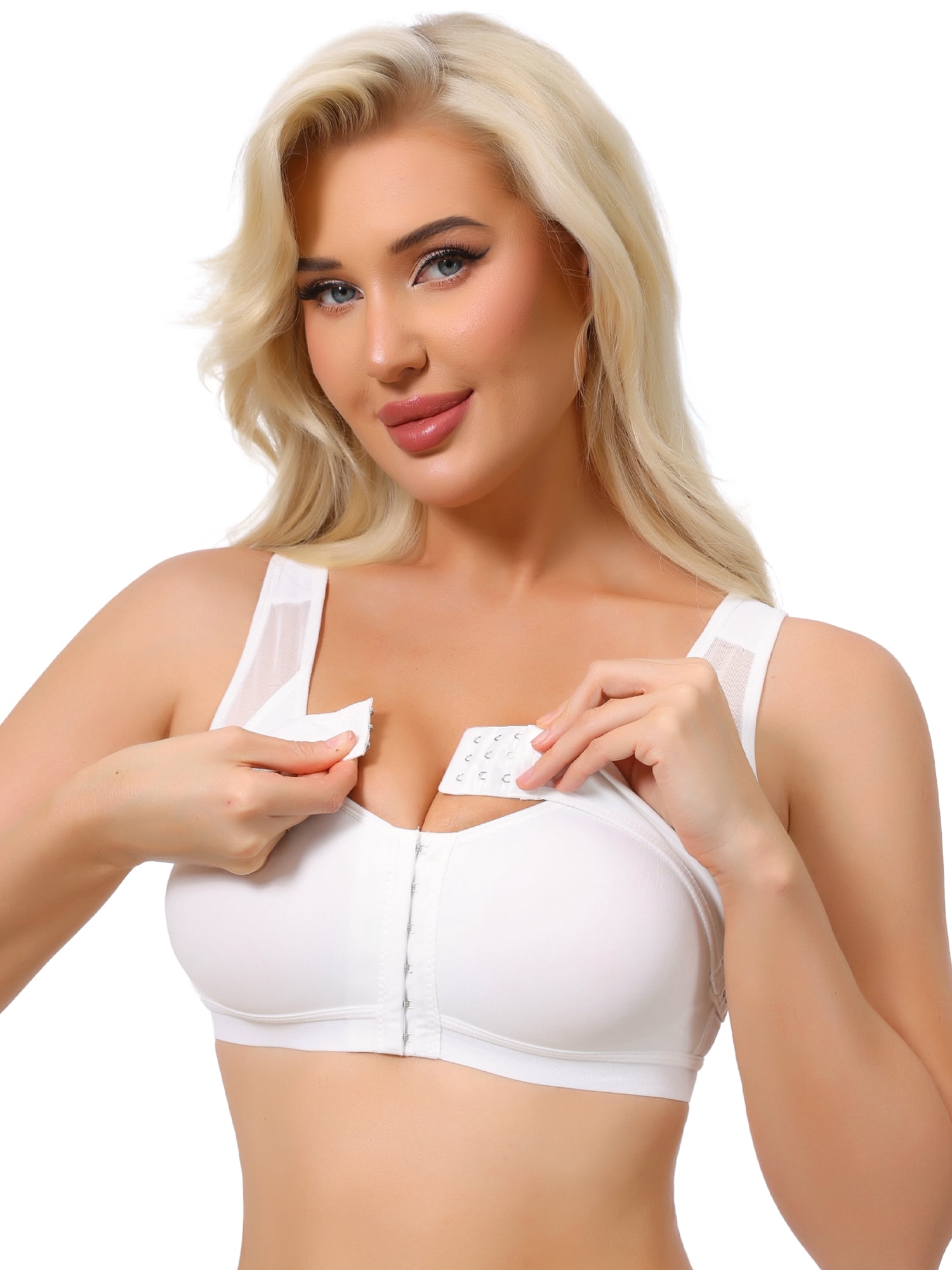 DARING DIVA Women's Front Closure Wireless Back Support Bra XX-Large White