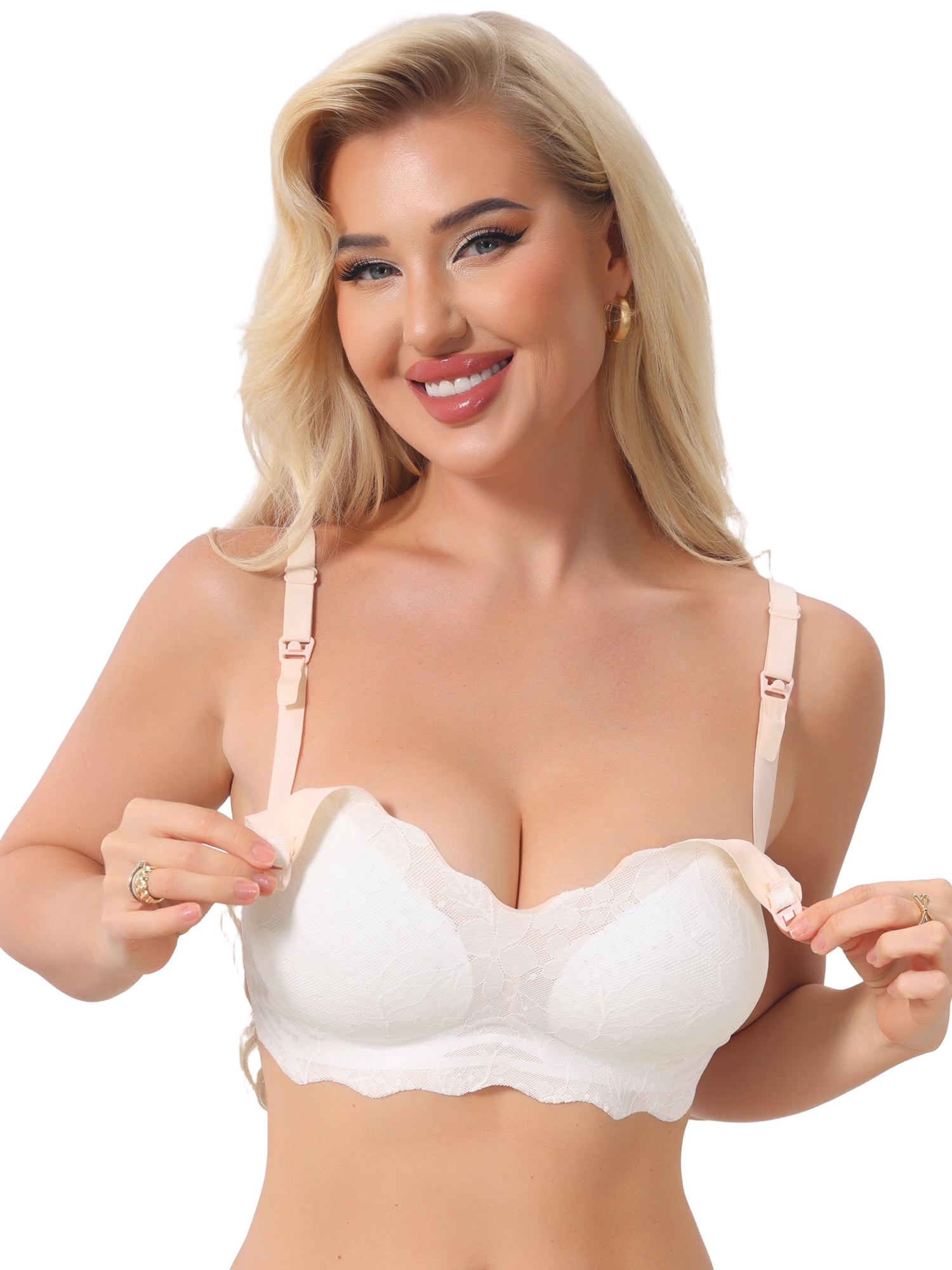 DARING DIVA Women's Front Open Maternity Wireless Padded Nursing Bra L White