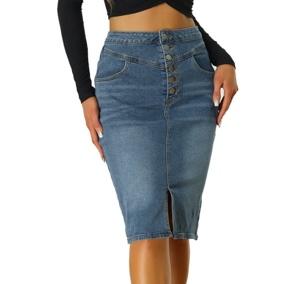 DARING DIVA Women's Front Slit Stretch A-Line Denim Skirts XL Blue