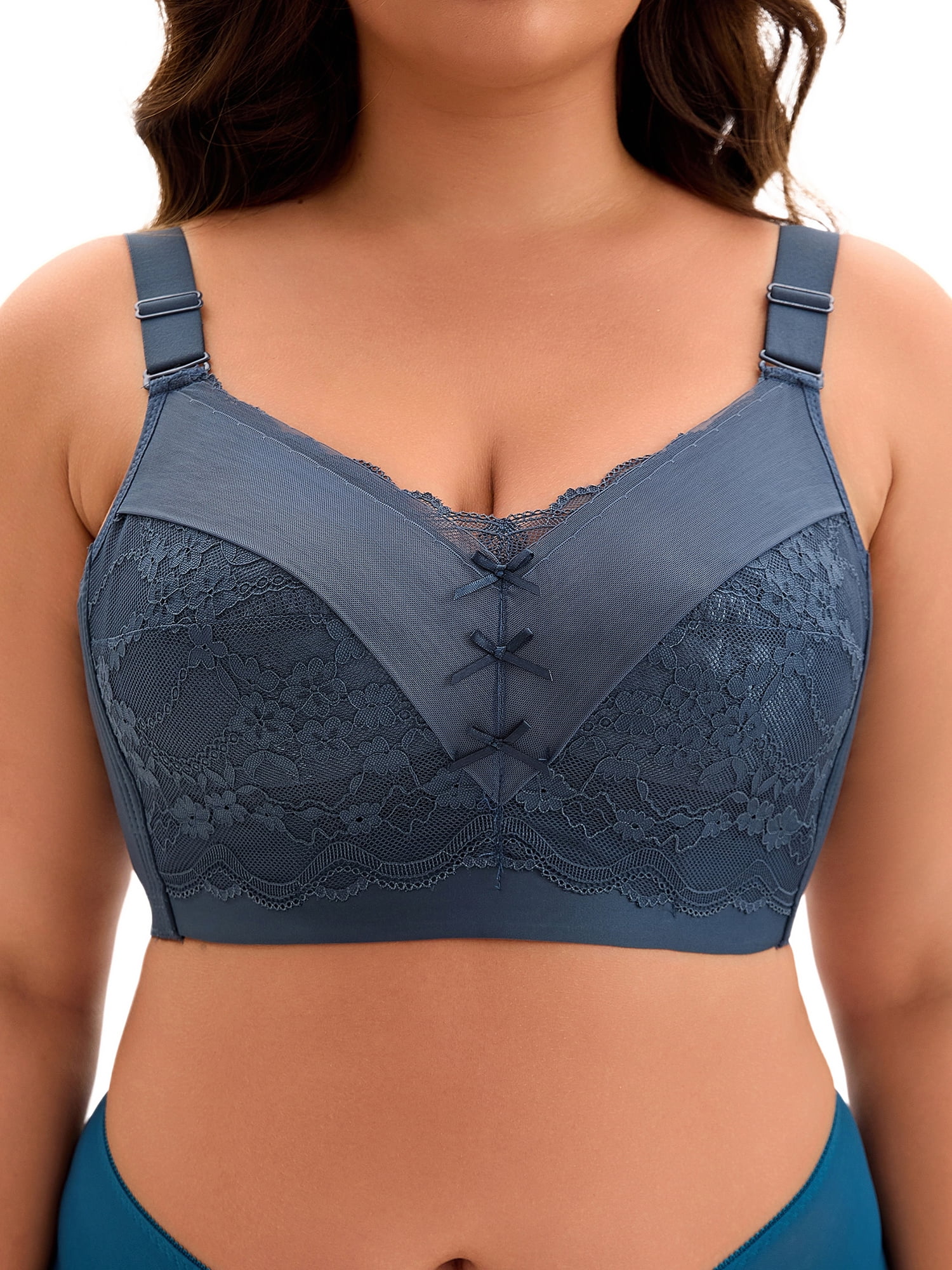 DARING DIVA Women's Full Coverage Bra Hem Wide Straps Wirefree Bralett Dark Blue 36 B
