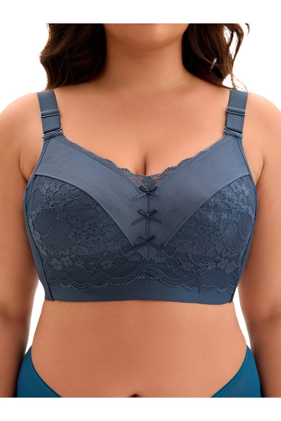 Women's Full Coverage Bra Hem Wide Straps Wirefree Bralett Dark Blue 42 E