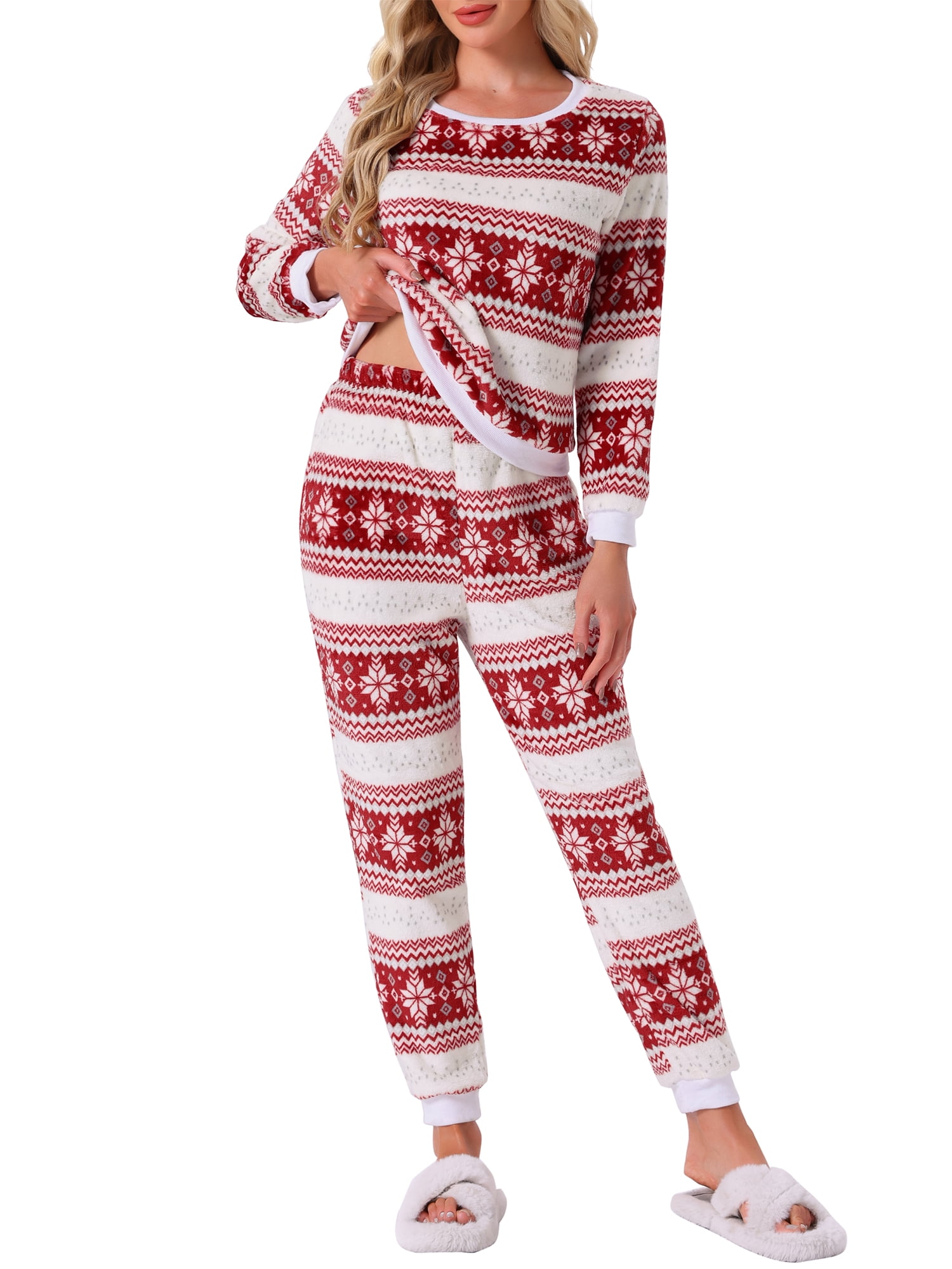 DARING DIVA Women's Fuzzy Fleece Pajama Sets Long Sleeve Top with Pants for Winter L Pink