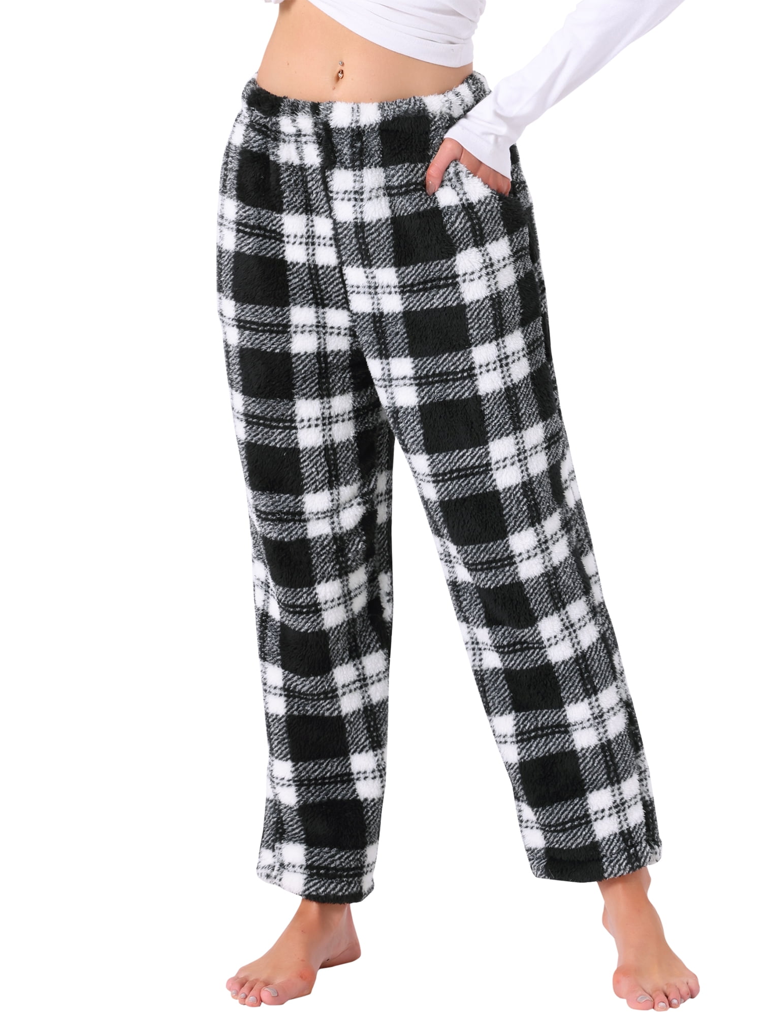 DARING DIVA Women's Fuzzy Fleece Plush Warm Lounge Sleepwear with Pockets L Black