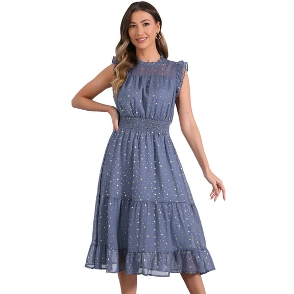 DARING DIVA Women's Gilding Metallic Stars Chiffon Dresses M Grey Blue