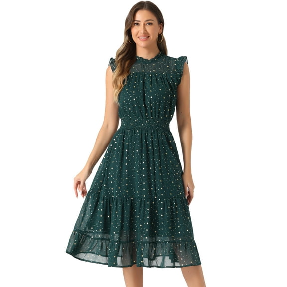 DARING DIVA Women's Gilding Metallic Stars Chiffon Dresses S Dark Green