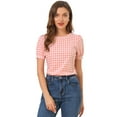 thumbnail image 1 of DARING DIVA Women's Gingham Crew Neck Puff Short Sleeve Blouses 3XL Watermelon Pink, 1 of 6