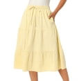 thumbnail image 1 of DARING DIVA Women's Gingham Drawstring Waist A-Line Midi Skirt Large Yellow, 1 of 8