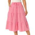 thumbnail image 1 of DARING DIVA Women's Gingham Drawstring Waist A-Line Midi Skirt Medium Red, 1 of 8