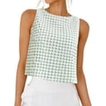 thumbnail image 1 of DARING DIVA Women's Gingham Summer Crop Tank Tops Button Back Sleeveless Shirts M Green, 1 of 7
