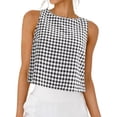 thumbnail image 1 of DARING DIVA Women's Gingham Summer Crop Tank Tops Button Back Sleeveless Shirts S Black, 1 of 7