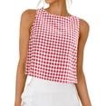 thumbnail image 1 of DARING DIVA Women's Gingham Summer Crop Tank Tops Button Back Sleeveless Shirts S Red, 1 of 7
