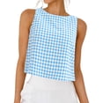 thumbnail image 1 of DARING DIVA Women's Gingham Summer Crop Tank Tops Button Back Sleeveless Shirts XL Blue, 1 of 7
