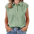 thumbnail image 1 of DARING DIVA Women's Gingham Top Work Cap Sleeve Vintage Plaid Button Down Shirts S Green, 1 of 6