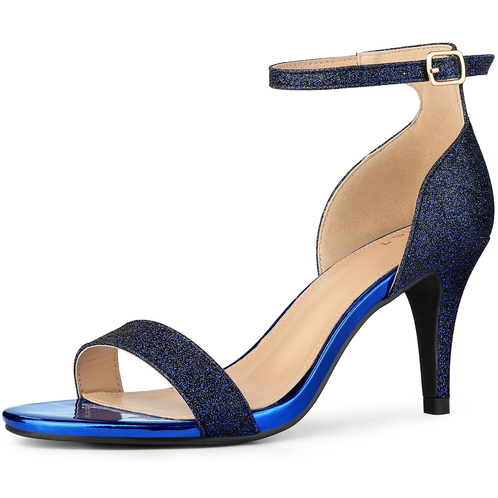 DARING DIVA Women's Glitter Ankle Strap Stiletto Heel Sandals Black Blue 9