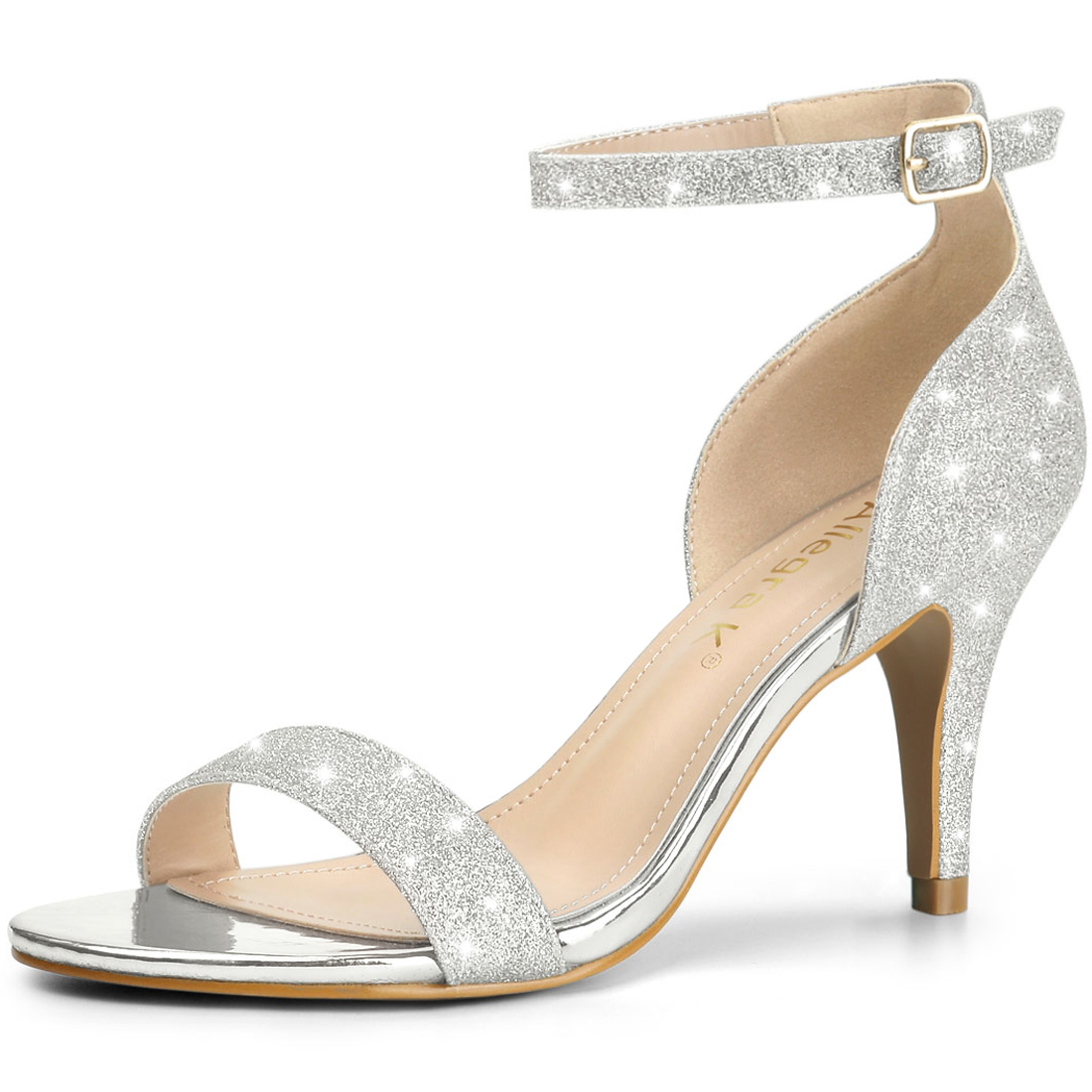 DARING DIVA Women's Glitter Ankle Strap Stiletto Heel Sandals Silver 8