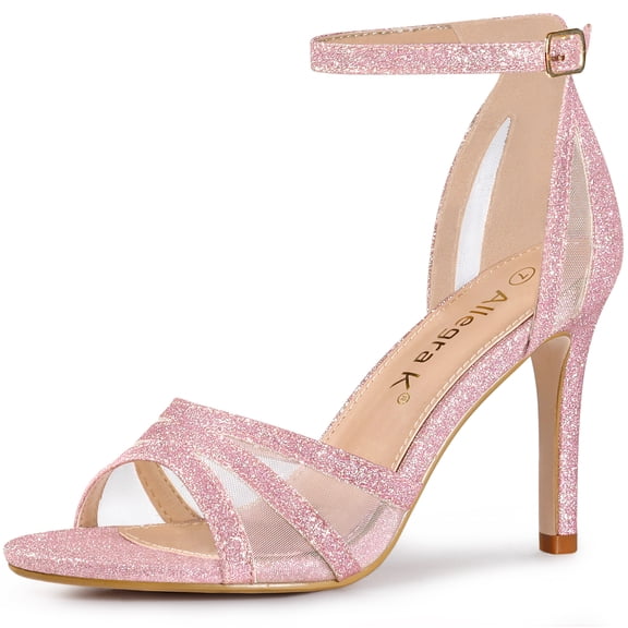 DARING DIVA Women's Glitter Ankle Strap Stiletto Heels Sandals Pink 8.5