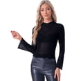 thumbnail image 1 of DARING DIVA Women's Glitter Mesh Mock Neck See Through Blouse XL Black, 1 of 6